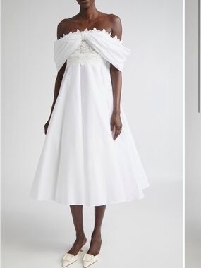 Off-Shoulder White Circle Skirt Midi Dress - Women